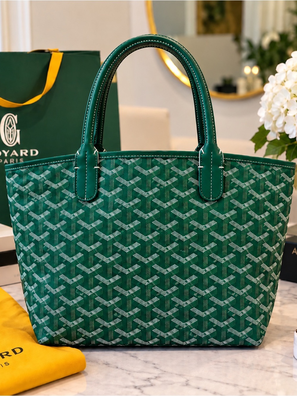 Goyard Emerald Green St. Louis Chevron Tote